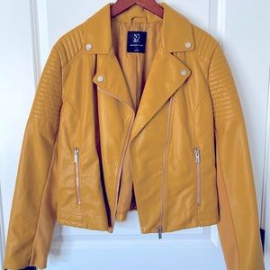 New York and Company Mustard Yellow, Weathered, Faux Leather Jacket